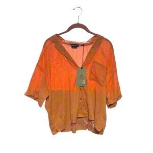 prAna Iguala Top Women’s XL NWT Orange Coral Floral Button Front